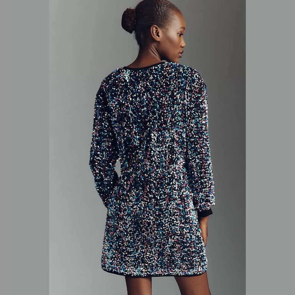 NEW Sizes XS, M, L Petite Women's Velvet Sequin Mini Dress Multi - Anthropologie - Picture 5 of 5